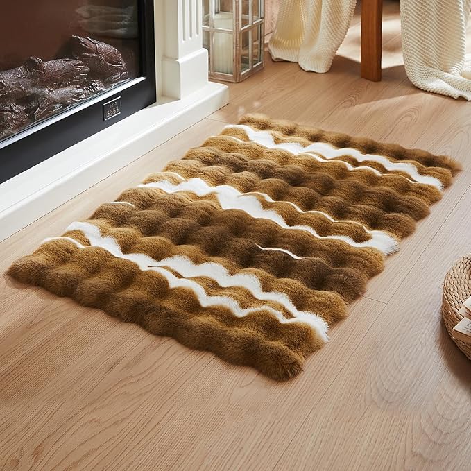 2X 3-Foot Synthetic Rabbit Fur Rug, Multicolor Bubble-Patterned Velvet Design. Soft, Plush, Slip-Resistant, and Machine Washable. Home Decor, Suitable for Living Rooms and bedrooms