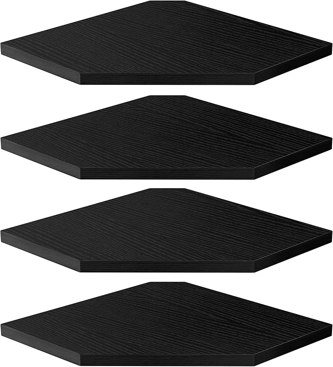 Corner Shelves 4-Pack for Bathroom & Kitchen, Space-Saving Floating Corner Wall Shelf with Easy Installation- Black