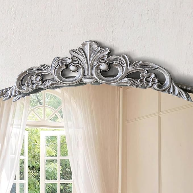 Micasso Vintage Traditional Silver Mirror: 36"x24" French Baroque Antique Mirror - Ornate Decorative Arched Mirrors for Wall/Bathroom/Entryway/Fireplace/Hallway - Home Decor for Living Room