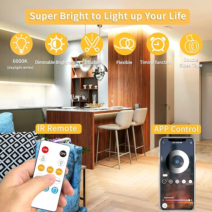 COB LED Strip Lights 100ft,3000K DC 24V Dimmable Warm White Flexible LED Lights Strip for Bedroom,with Remote and app Control LED Rope Lights for Living Room,Shelf,Cabine,Bed(2 Rolls of 50ft)