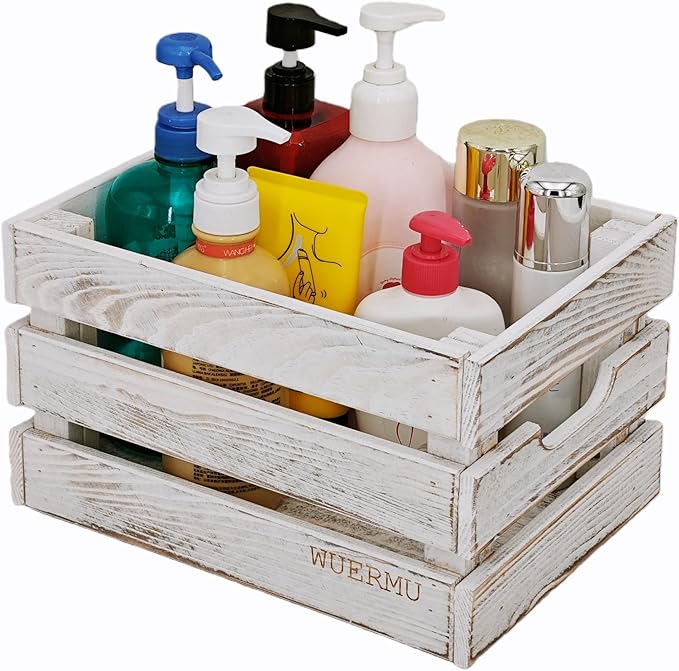 White Wooden Crates, Set of 4 for Storage, Milk Crate, Wine Box, Festival Decorations, and Camping, 12.2 Inch Multi-Purpose Sturdy Wood Boxes.