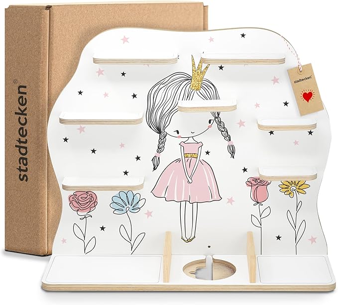 stadtecken Wooden Shelf for Music Box I Suitable for The Toniebox and ca. 50 Tonies I Perfect Storage in The Children's Room I for Setting up or Hanging (Large, Flower Princess)