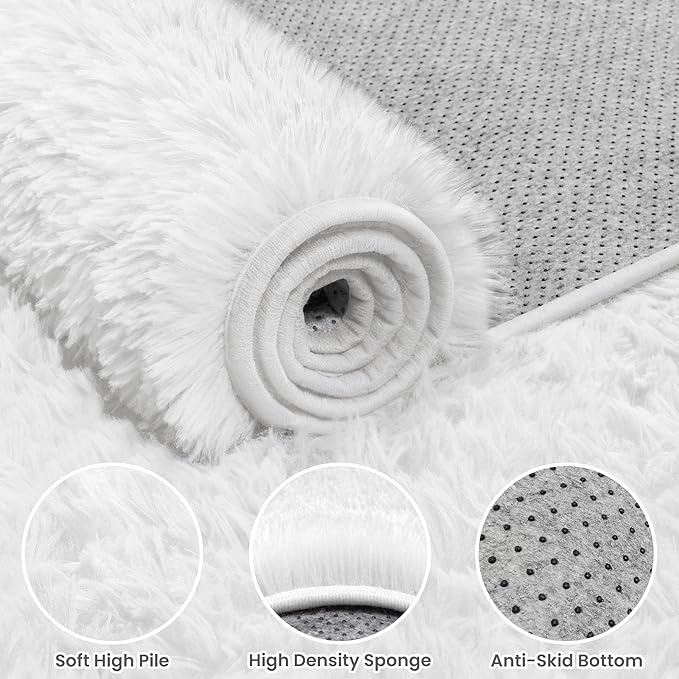 5x7 Area Rugs for Living Room: Ultra Soft Fluffy Shag White Rug for Bedroom, Non-Slip Large Fuzzy Plush Rug Indoor Floor Carpet for Nursery Kids Boys Girls Room, Dorms, Modern Home Decor