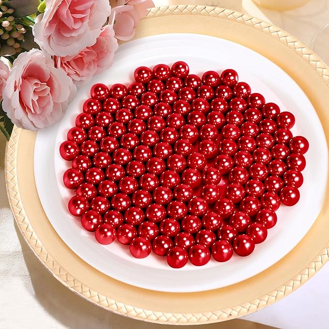 2800Pcs Red Vase Filler Pearl Beads for Crafting 6mm Beads No Holes Decor Suitable for Wedding Decor, Party Decorations, Centerpiece Table Decorations