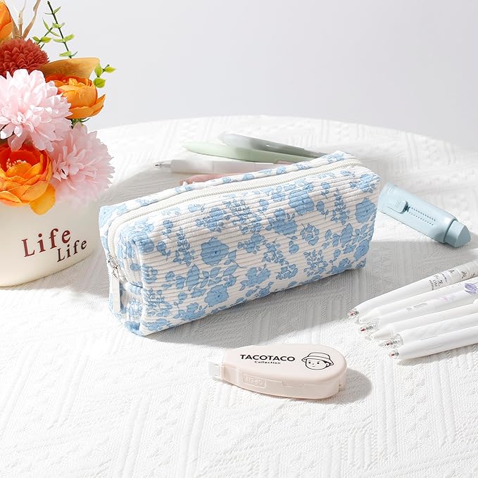 Pencil Case Lightweight Aesthetic Pen Case Office College School Storage Bag Pouch Holder Box Organizer Makeup Pouch Cosmetic Bag for Girls Boys Kids (Flowers-Orchid)