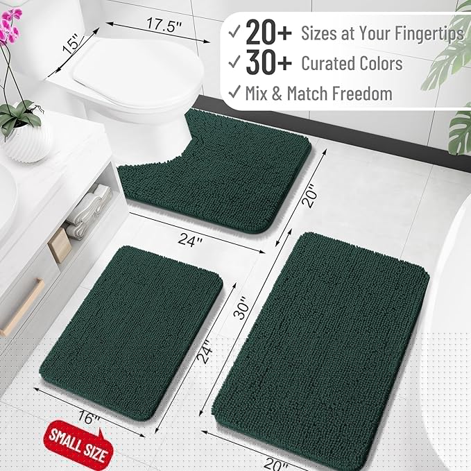 OLANLY Large Bathroom Rugs 59x35, Soft Absorbent Chenille Bath Rugs, Rubber Backing Quick Dry, Machine Washable Bath Mats for Bathroom Floor, Tub and Shower, Home Decor Accessories, Blackish Green