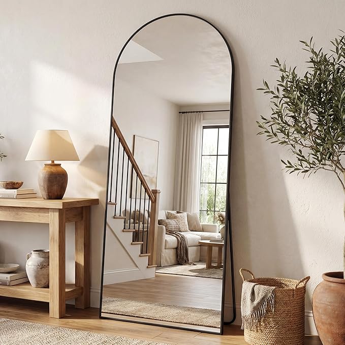 Antok Arched Full Length Mirror, 56"x15" Black Metal Frame Floor Mirror for Bedroom Living Room, Freestanding/Wall Mount/Leaning