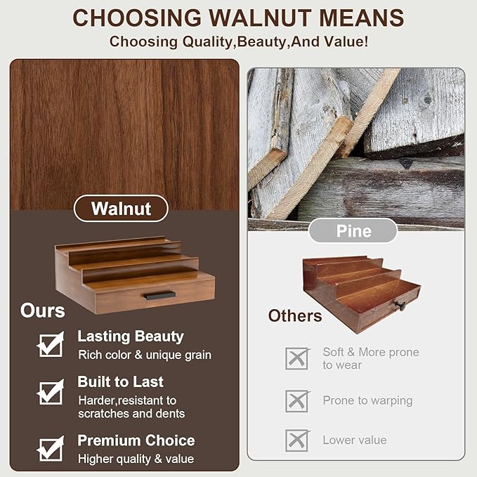 Walnut Wood Cologne Organizer for Men 3 Tier Cologne Stand,Wooden Cologne Holder Display Shelf with Hidden Compartment and Drawer,Perfume Organizer Great Gift for Men
