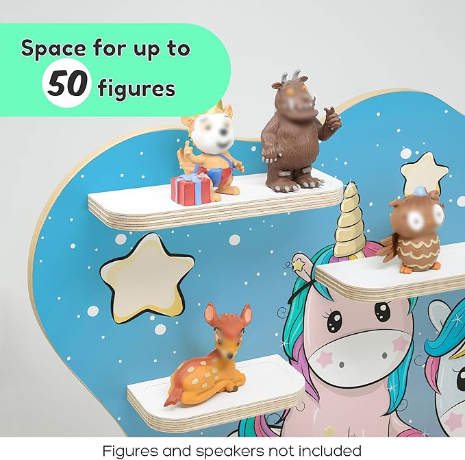 stadtecken Wooden Shelf for Music Box I Suitable for The Toniebox and ca. 50 Tonies I Perfect Storage in The Children's Room I for Setting up or Hanging (Large, Night Owls)