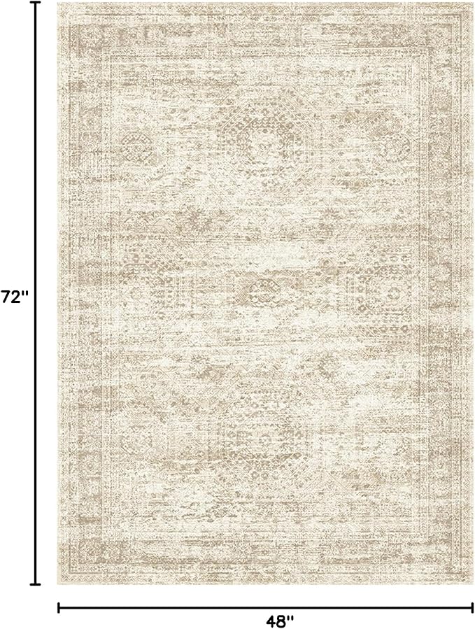 Soalmost 4x6 Area Rugs for Living Room, Vintage Washable Rugs for Dining Room, Bedroom, Home Office Decor, Non-Slip Beige Carpet Thin Rug