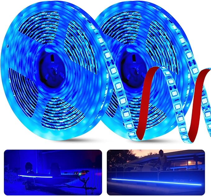50ft Pontoon Boat Lights Marine LED Strip Lights 12V Waterproof, Interior Light Deck Light for Kayak, Jon Boat, Bass Boats, Fishing Boats (Blue)
