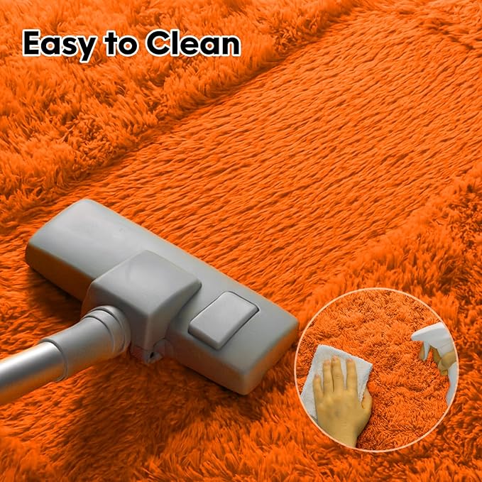 8x10 Area Rugs Living Room, Large Plush Fluffy Bedroom Carpet, Non-Slip Upgraded Indoor Thick Soft Rug, Modern Plush Carpet Suitable for Kids Home Decor Aesthetics Dorm, Orange.