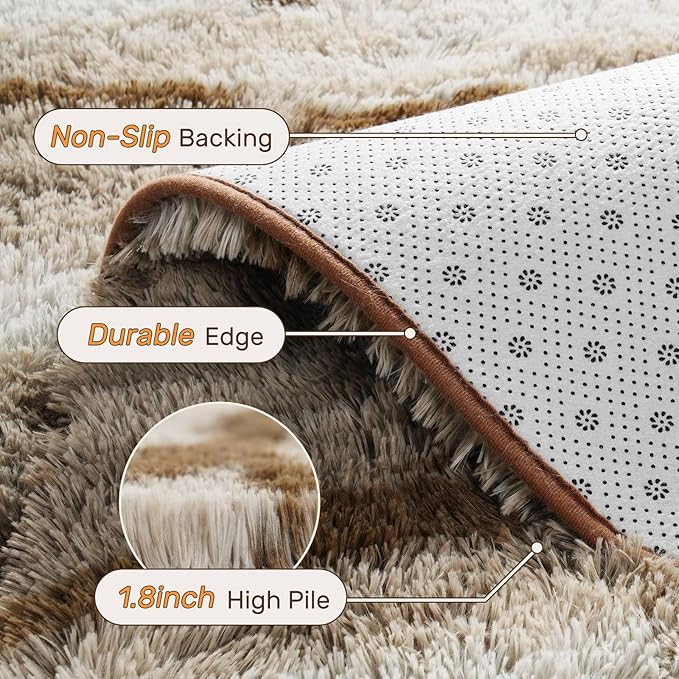 6x9 Ft Fuzzy Rugs for Living Room,Khaki Neutral Bedroom Area Rug Non-Slip,Carpet for Nursery Kids PlayRoom Indoor Modern Plush Carpets