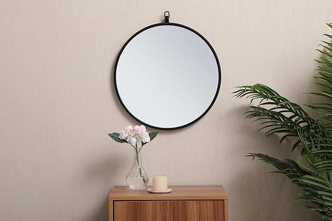 Focus 18x18 Round Wall Mirror, for Bathroom Bedroom Entryway, Black