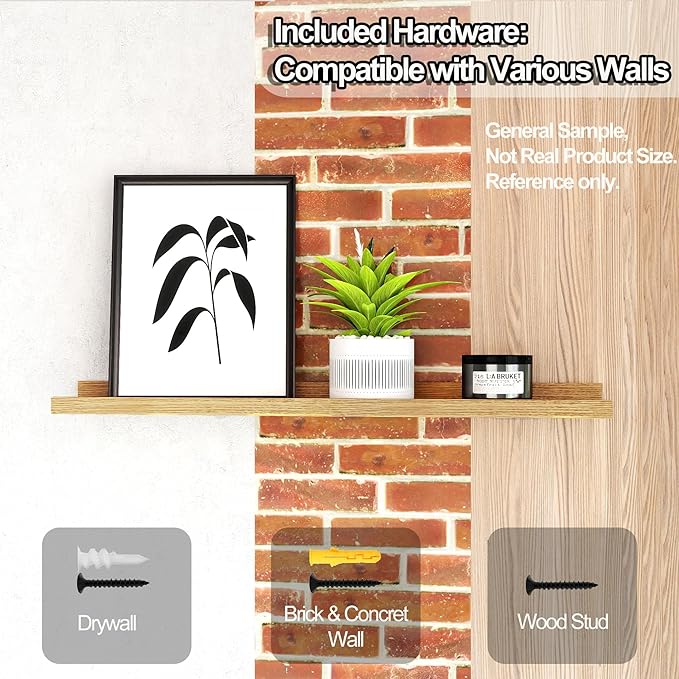 Small Floating Shelves for Wall Decor, Wall Mounted Wood Shelf for Bedroom, Living Room, Bathroom, Kitchen, Nursery, Mini Display Ledge Shelf with Lip Set of 2-4 Inches, Oak