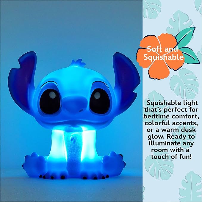 Disney Stitch Squishy Night Light 6" LED Soft Mood Lamp for Decor, Kids Bedrooms, Collectors & Gift Giving