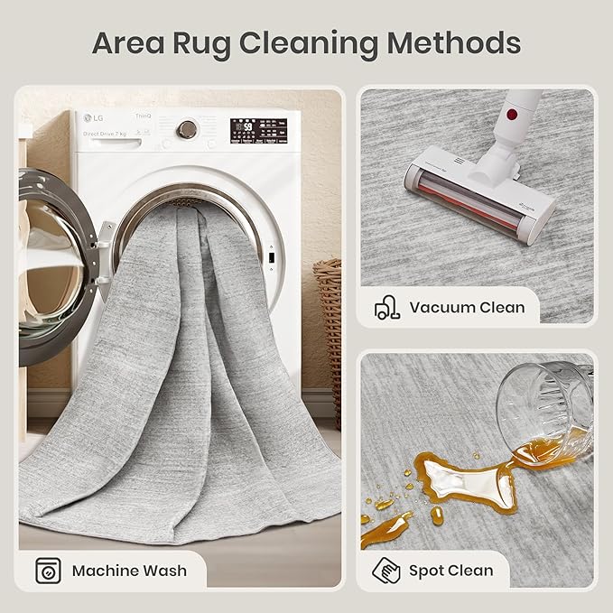Valenrug Washable Rug 8x10 - Stain Resistant 8x10 Area Rugs for Living Room, Non Slip Backing Printed Rugs for Bedroom, Folable Machine Washable Area Rug (8'x10', Grey)