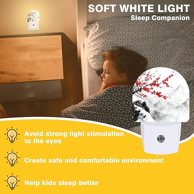 Night Light, Plum Blossom and Snow Mountain Night Lights Plug into Wall Dusk to Dawn Sensor Round Nightlight for Women Men Energy Efficient Led Lamp 0.5W for Stairway Hallway Bedroom