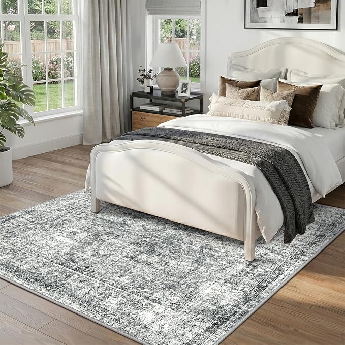 CAPALOCA Machine Washable Rugs Nursery Rug Sq4ft Cute Girl Non Slip Low Pile Water Repellent Soft Print Pattern for Bedroom Indoor Decor Kids Playroom Grey
