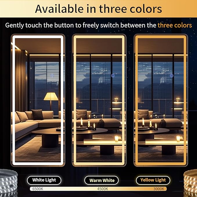 71"x26" LED Full Length Mirror – Standing Floor Mirror with Dimmable Lights 3 Color Modes – Adjustable Brightness, Wall-Mount or Lean for Barber, Fitness Center, Dressing Room, Vanity