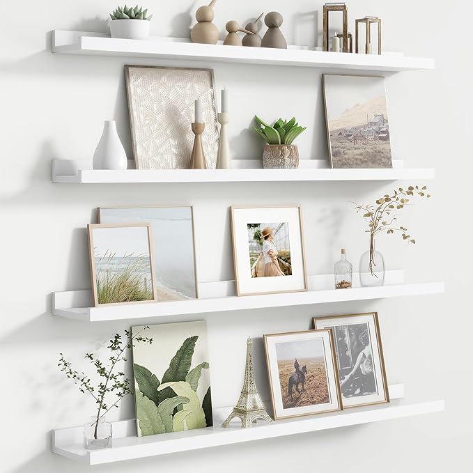 FLYJOE Floating Picture Ledge Shelves for Wall Set of 4, 36 Inch Wall Shelves with Lip Long Large Nursery Book Shelf for Toys Storage Kids Bookshelf Wall Mounted Living Room Bedroom Decor Frames