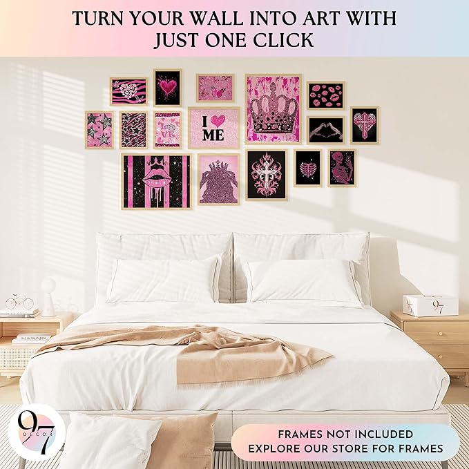 97 Decor LARGE 11x14 Hot Pink Room Decor Y2k Posters - Mcbling Trashy Y2k Room Decor Aesthetic Pictures, Cute 2000s Posters For Girls Room, Baddie Wall Art Prints For Teen Dorm Bedroom (Unframed)