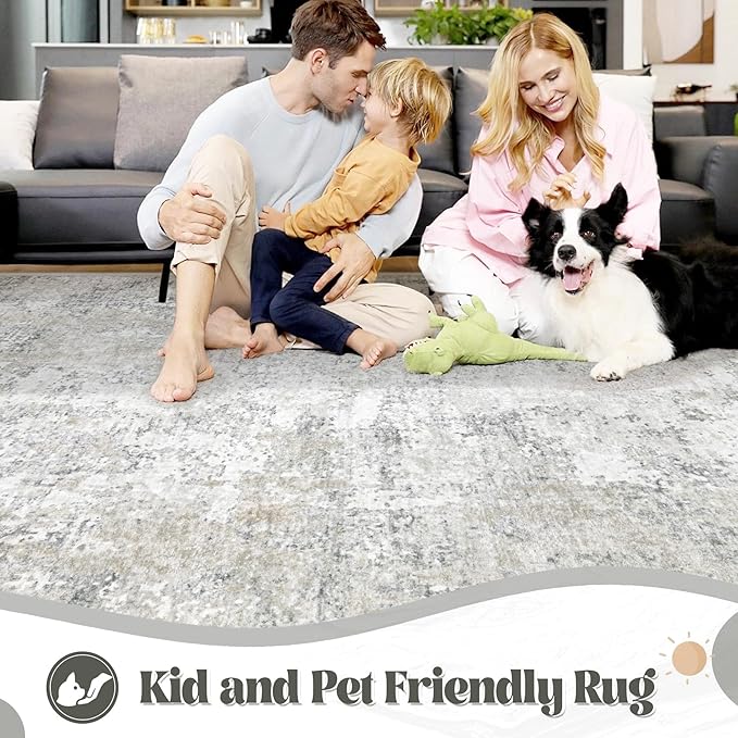 XLUEZ 2x7 Runner Rug for Hallway, Washable Modern Abstract Runner Rugs Neutral Soft Non Slip Kids Rug Stain Resistant Indoor Runners for Entryway Bedroom Kitchen Laundry Room(BeigeGrey, 2'x7')