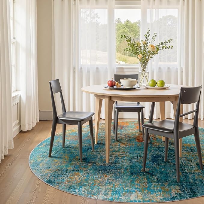 RELEANY Washable Area Rugs 8ft Non-Slip Modern Abstract Soft for Living Room Entryway Bedroom Nursery, Print Pattern, Teal Blue Green Orange Rust Red Coloreful