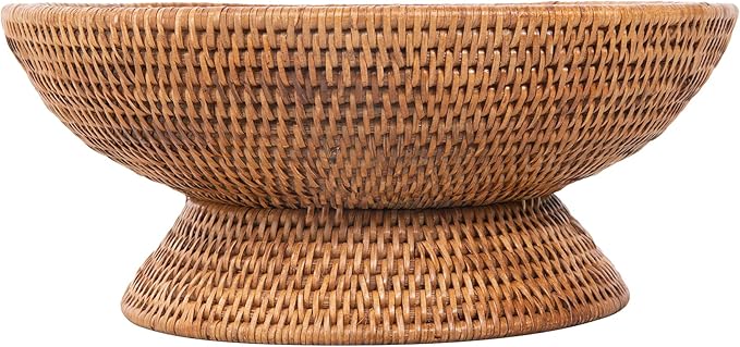 KOUBOO La Jolla Rattan Fruit Bowl, Woven Bowl for Kitchen Counter - Wicker Storage Basket | Decorative Serving Tray, Fruits, Home Décor, Honey-Brown, Large