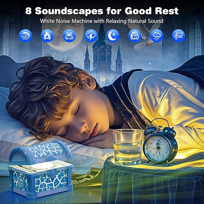 Northern Light Galaxy Projector Treasure Chest Projection – Aurora Projectior with White Noise and Bluetooth Speaker, Night Light Boy Room Decor, Gift for Kids Teen (Blue)