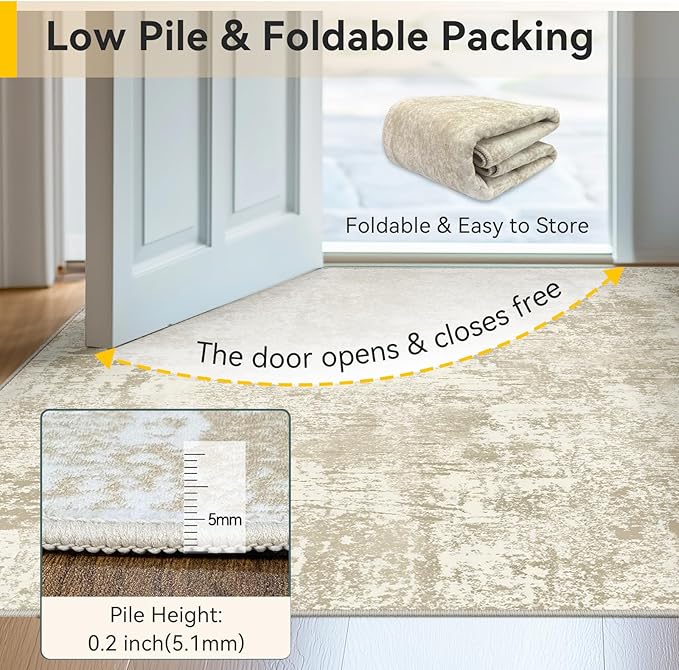 RELEANY Washable Area Rugs 6'x9' Non-Slip Modern Abstract Soft for Living Room Entryway Bedroom Nursery, Print Pattern, Beige Cream Brown