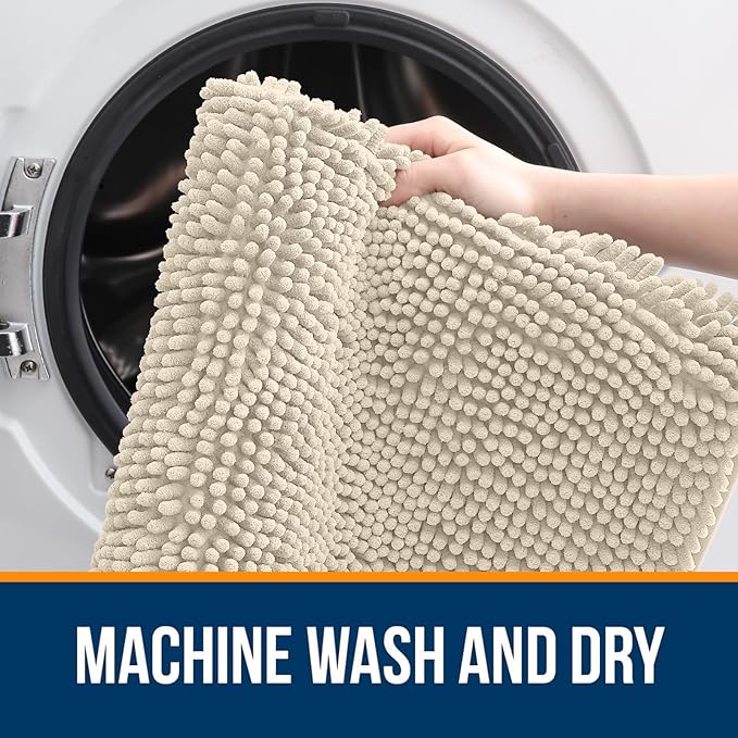 OLANLY Bathroom Runner Rugs 47x24, Extra Soft Absorbent Chenille Bath Rugs, Rubber Backing Quick Dry, Machine Washable Long Bath Mats for Bathroom Floor, Tub and Shower, Home Decor Accessories, Sand