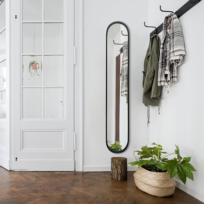 OUSHUAI Black Full Length Oval Mirror, 1-Pack Narrow Capsule Long Mirrors with Metal Frame for Entryway,Hallway,Living Room