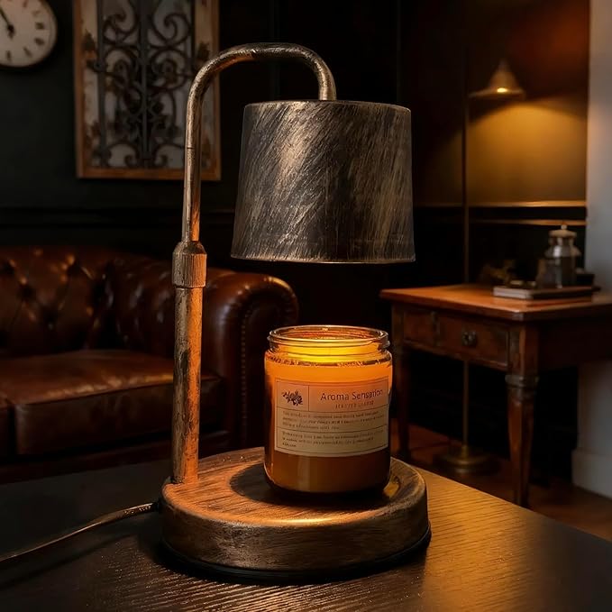 Vintage Industrial Candle Warmer Lamp for Home Decor - Height Adjustable with 2-6H Timer & Dimmer, Dimmable Wax Melt Warmer Compatible with Yankee Candle Jars (Antique Bronze, 50W 2 Bulbs, 110V)