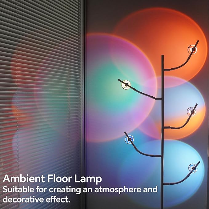 Sunset Lamp, 5 Head Halo Sunset Floor Lamp Halo Lamp with Replaceable Filters Ambient Mood Halo Projector Floor Lamp for Bedroom Living Room