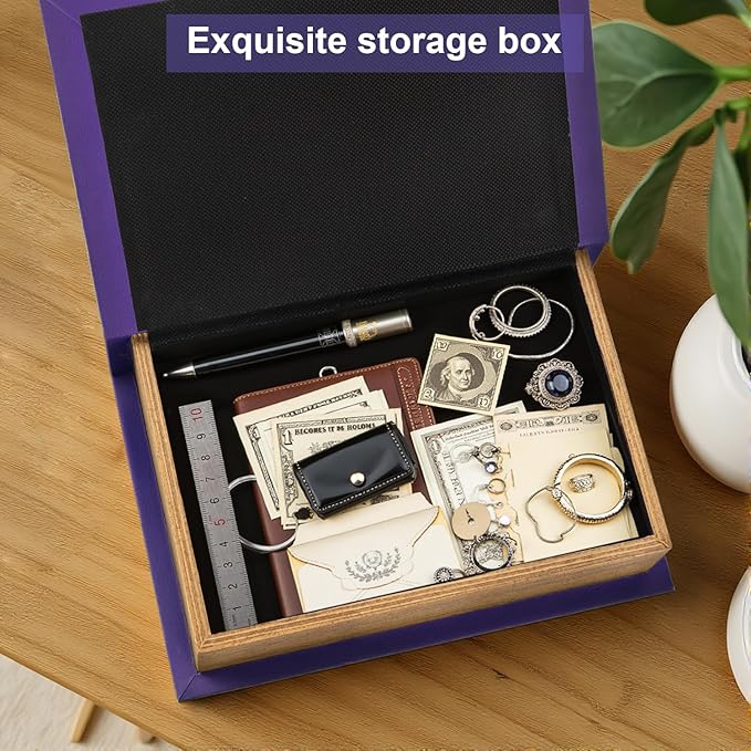 Decorative Books Storage Box Leather & Wood Decor Aesthetic Home Decor for Coffee Tables Bedside Tables Bookshelves Secret Storage for Jewelry,Keys Data cables,photos,souvenirs,set of 2