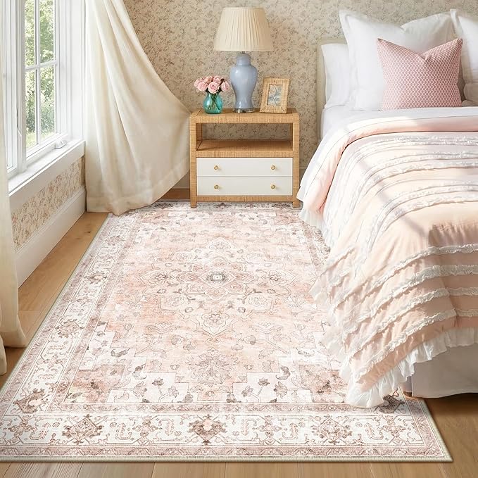 CAPALOCA Machine Washable Rugs Nursery Rug 3x5 Cute Girl Non Slip Low Pile Water Repellent Soft Print Pattern for Bedroom Indoor Decor Kids Playroom Pink