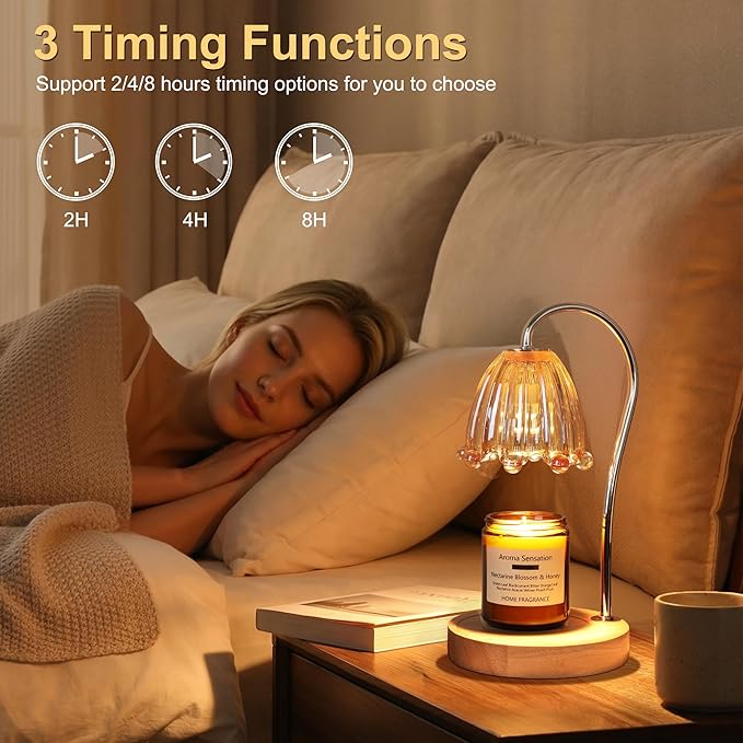 Candle Warmer Lamp with Timer Dimmer, Flower Candle Lamp Birthday Gifts for Women, Mom, House Warming Gifts Wax Melt Warmer for Jar Candles with 2 Bulbs
