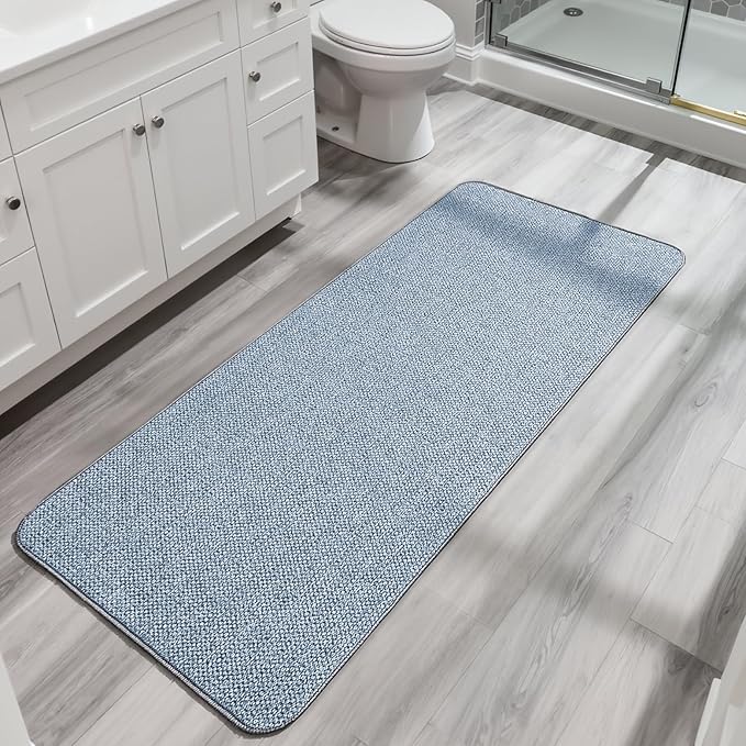 Bosap Bath Mat,Ultra Thin Bathroom Runner Rugs,Large Bath Mats for Bathroom,Quick Dry,Non-Slip,Machine Washable,Low Pile,Bath Rug,Shower Outside,Sink,Home Decor Accessories.Blue,2'x5'（24x60inch）