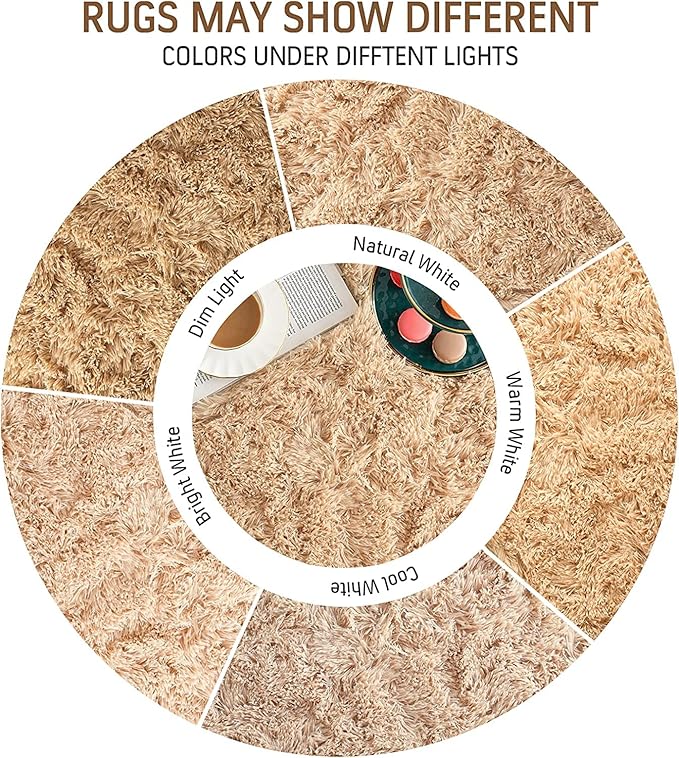 BENRON Soft Fluffy Rugs for Living Room 8 x 10 Light Tan, Extra Large Area Rug for Bedroom Dining Table Office Kids Nursery Room, Machine Washable