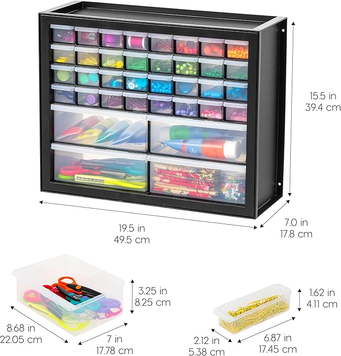 IRIS USA Small Parts Storage Cabinet, Made in USA, 36-Drawer Organizer for Hardware, Electronics, Screws, Nuts & Bolts, Beads, Craft Supplies, Teacher Toolbox, Garage & Workshop Storage – Black