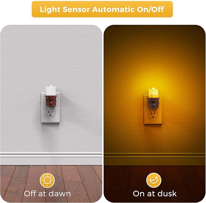 L LOHAS LED Night Light, 2 Pack Amber Flameless Candle Night Light Plug in, Dusk to Dawn Sensor, 0-100LM LED Dimmable Nightlight, Vintage Decorative Night Lights for Hallway Bathroom