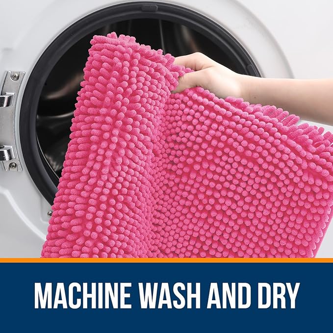 OLANLY Large Bathroom Rugs 40x32, Extra Soft Absorbent Chenille Bath Rugs, Rubber Backing Quick Dry, Machine Washable Bath Mats for Bathroom Floor, Tub and Shower, Home Decor Accessories, Hot Pink