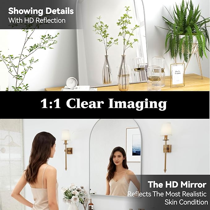 SCWF-GZ 24x36 Arch Mirror Square Full Length Wall Mounted Hanging or Against Wall Metal Aluminum Alloy Frame Dressing Make-up Mirrors for Entryway Bedroom Bathroom Living Room 24 36 inch Silver