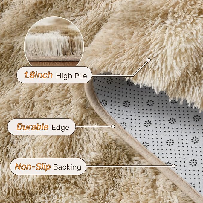 Area Rugs for Living Room 8x10 Feet, Soft Fluffy Shagg Plush Bedroom Rug Non-Slip,Large Carpet for Nursery Kids Dorm Home Decor Zebra Khaki