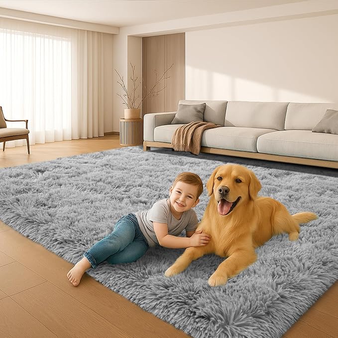 Large 9x12 Area Rug for Living Room, Soft Shag Rugs for Bedroom, Non-Slip Ultra Fluffy Rug,Modern Plush Carpet for Girls Boys Kids Room Dorm,Fuzzy Rug for Home Decor Aesthetic,Gray