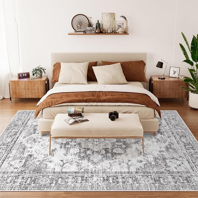 CAPALOCA Machine Washable Rugs Nursery Rug 8x10 Area Rugs Girl Non Slip Low Pile Water Repellent Soft Print Pattern for Bedroom Indoor Decor Kids Playroom Blackgray