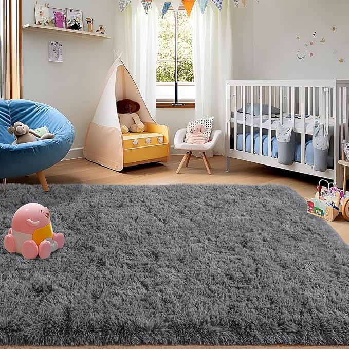 5x7 Fluffy Fuzzy Area Rug for Living Room Bedroom, Ultra Soft Rugs for Living Room, Modern Shaggy Carpets Rug for Boys Girls Dorm Nursery Home Decor Aesthetic, Upgrade Non-Slip Durable, Grey