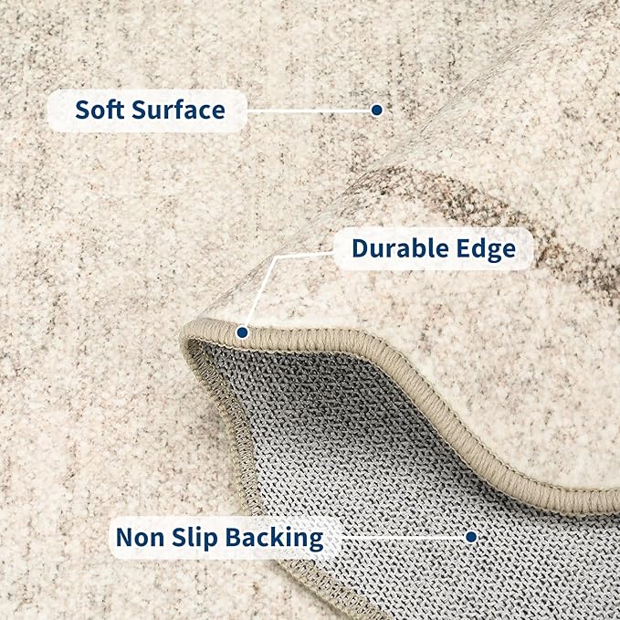 GarveeHome Scalloped Large Living Room Area Rug 6x9 - Machine Washable Modern Rugs Bordered Neutral Rug Non-Shedding Low Pile Farmhouse Carpet for Bedroom Nursery Classroom Dorm 6 ft x9 ft Beige