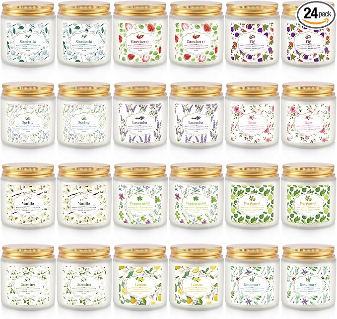 Scented Candle Set 24 Pack,White, Candle for Home Scented, Odor Eliminating, Stress Relief, Long Lasting Soy Wax Gift Set